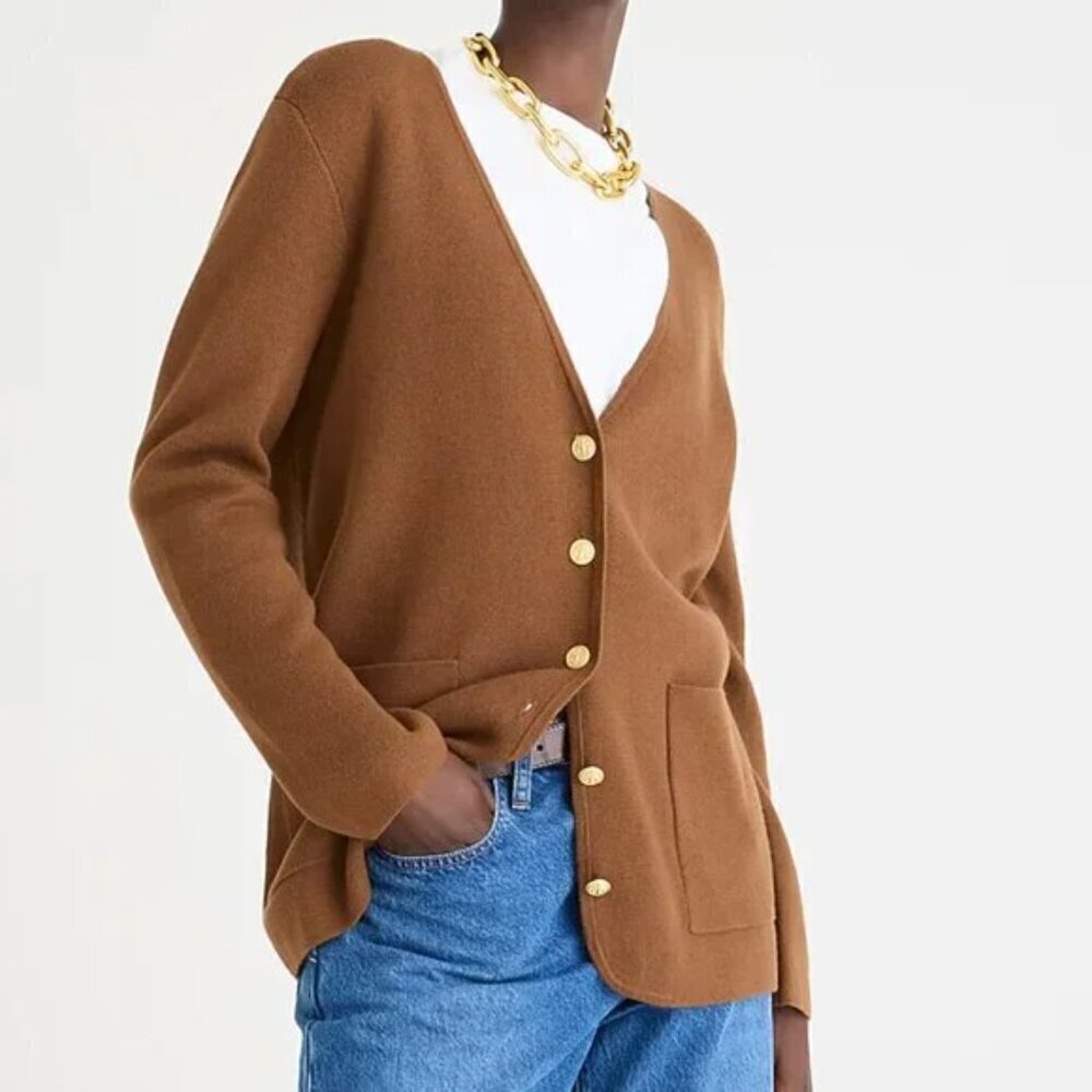 J.Crew Giselle Wool Blend Cardigan Heather Walnut Size XL Preppy 90s fall chic